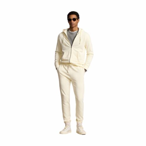 RALPH LAUREN Sweat zippé capuche cream molleton bouclé