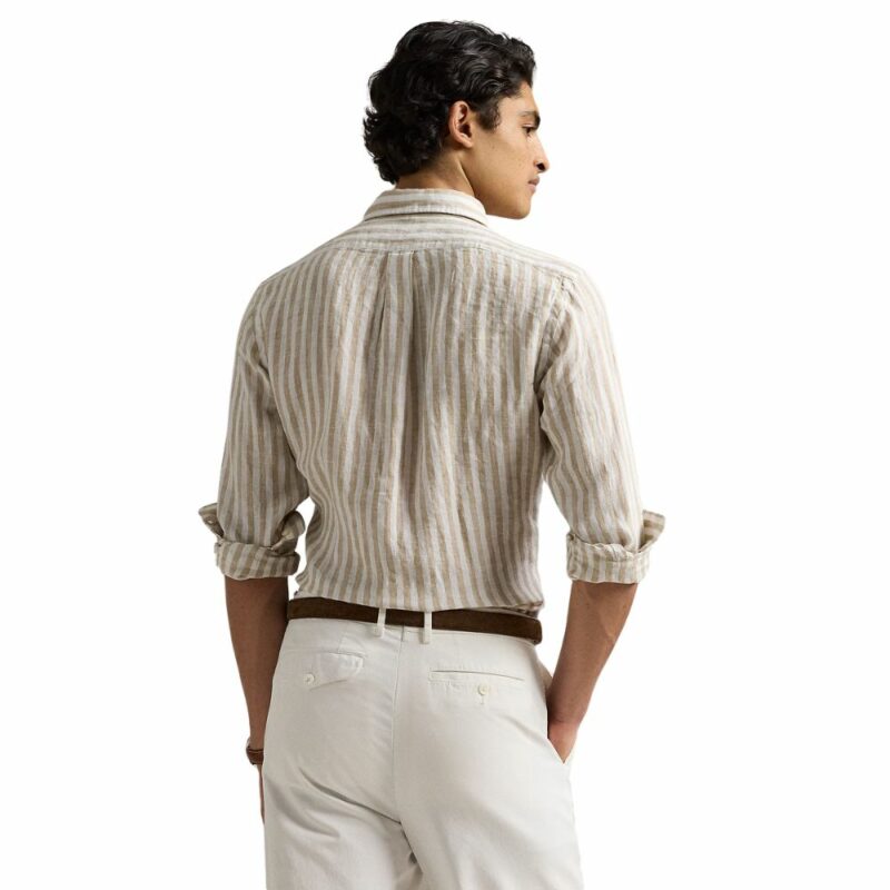 chemise beige trayée ralph lauren en lin