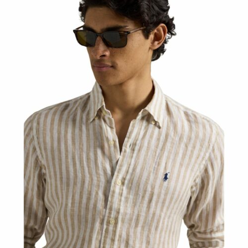 RALPH LAUREN Chemise rayée lin beige