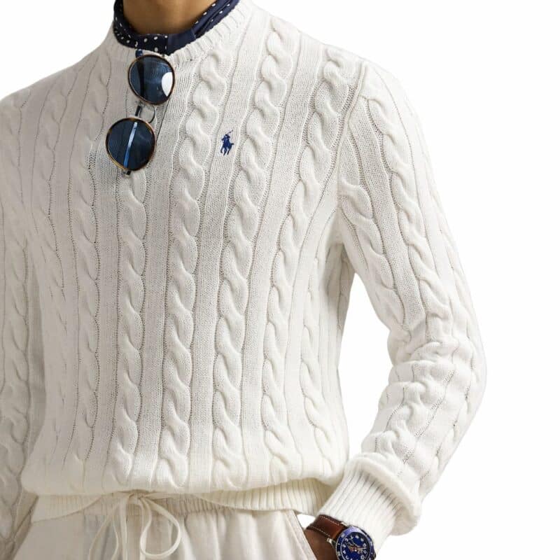 pull blanc torsadé ralph lauren