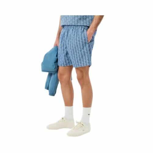 LACOSTE short bain monogramme bleu