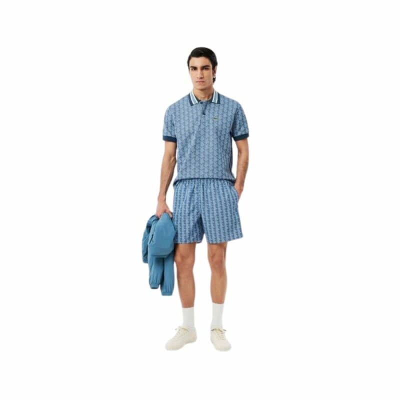 short de bain lacoste monogramme bleu