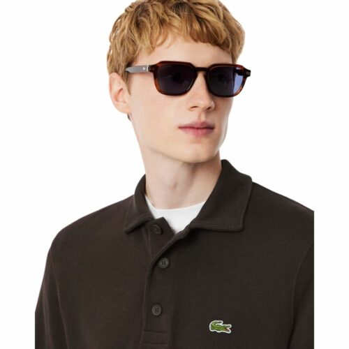 LACOSTE sweatshirt col polo marron côtelé