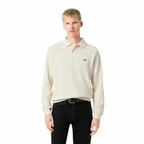 LACOSTE sweatshirt col polo écru côtelé