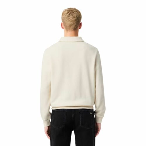 LACOSTE sweatshirt col polo écru côtelé