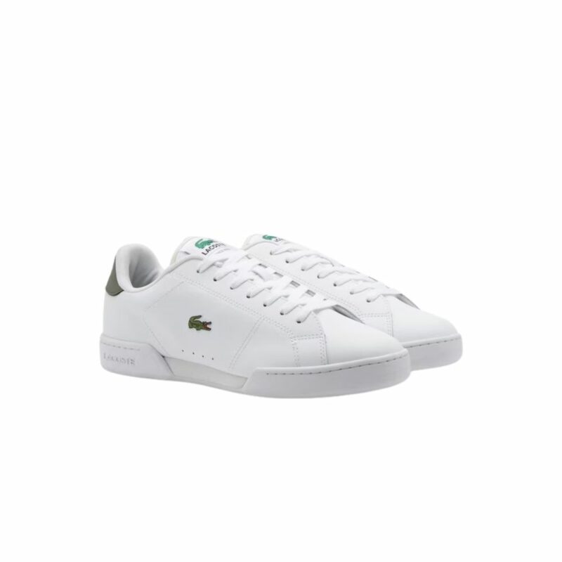 lacoste carnaby cup chaussures blanches en cuir et kaki