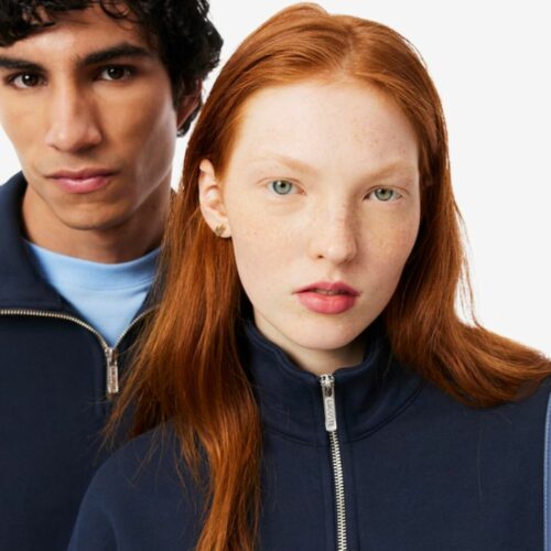 LACOSTE Sweatshirt col zippé molleton marine