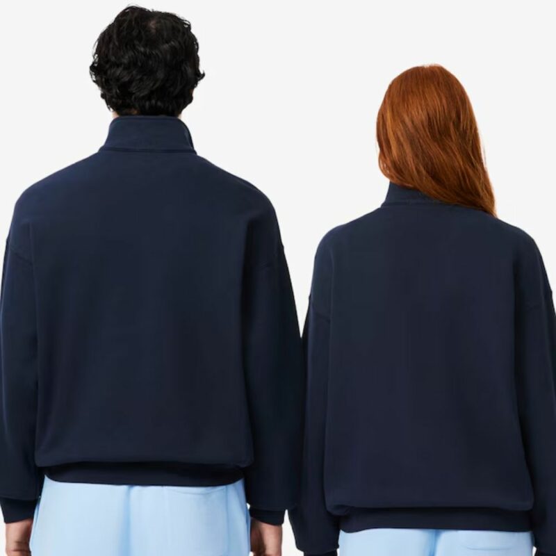 sweat lacoste demi-zip marine col