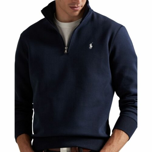 RALPH LAUREN Sweat col zippé navy