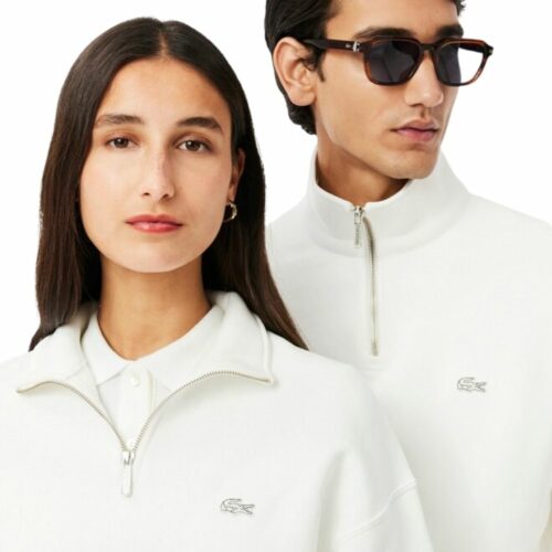 LACOSTE Sweatshirt col zippé molleton blanc