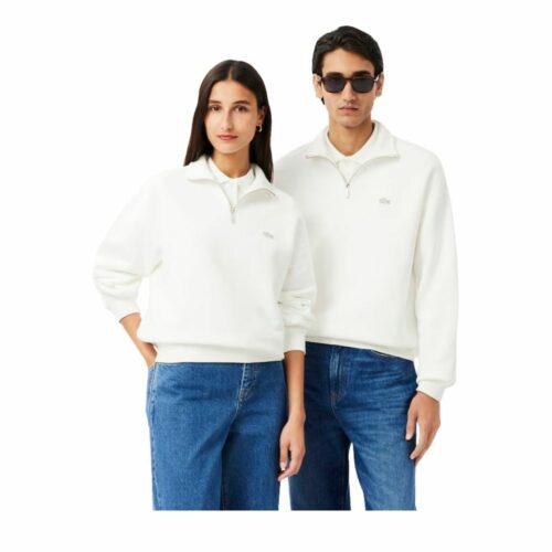 LACOSTE Sweatshirt col zippé molleton blanc
