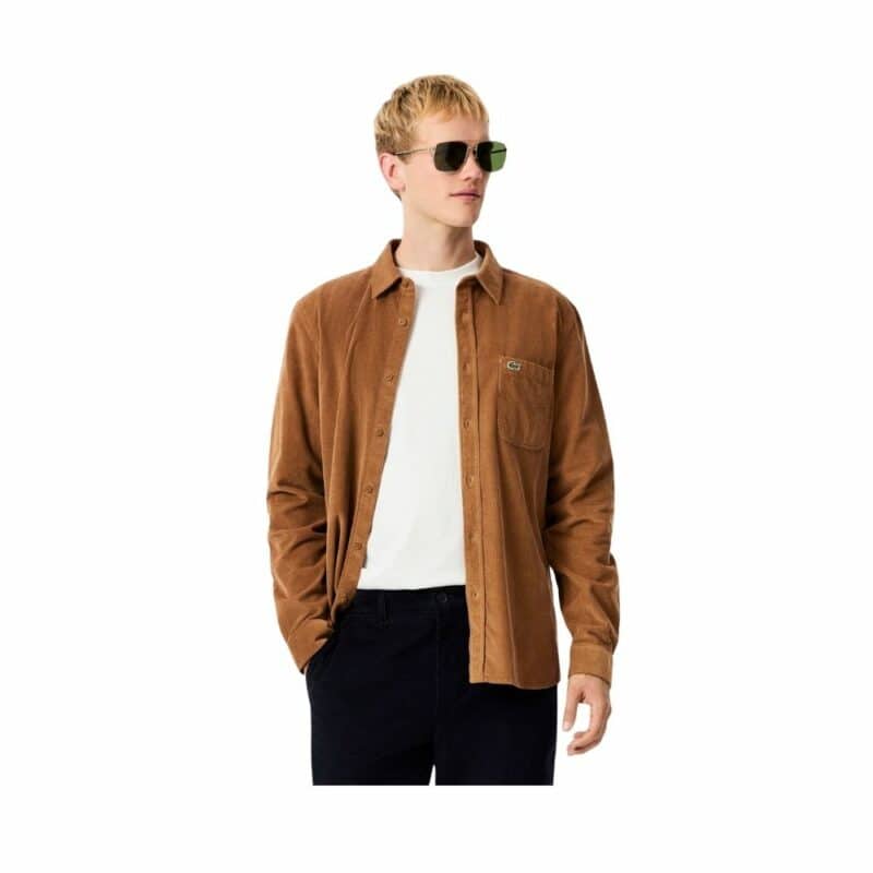 chemise Lacoste en velours côtelé marron camel chez sport aventure à Orange