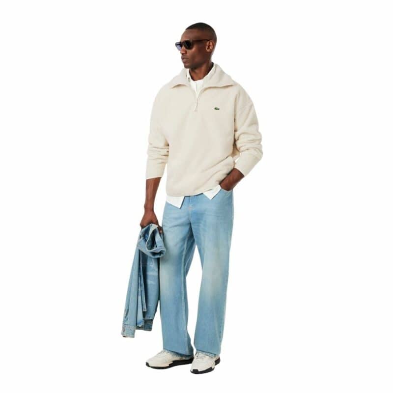 sweatshirt polaire Lacoste écru à col zippé montant chez Sport Aventure à Orange