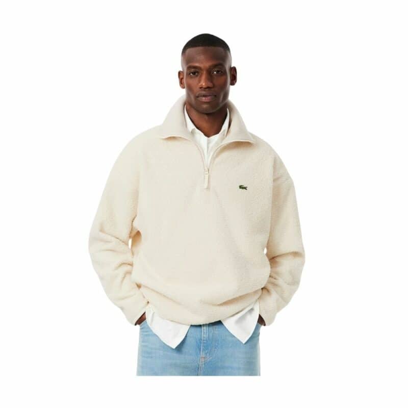 sweatshirt polaire Lacoste écru à col zippé montant chez Sport Aventure à Orange