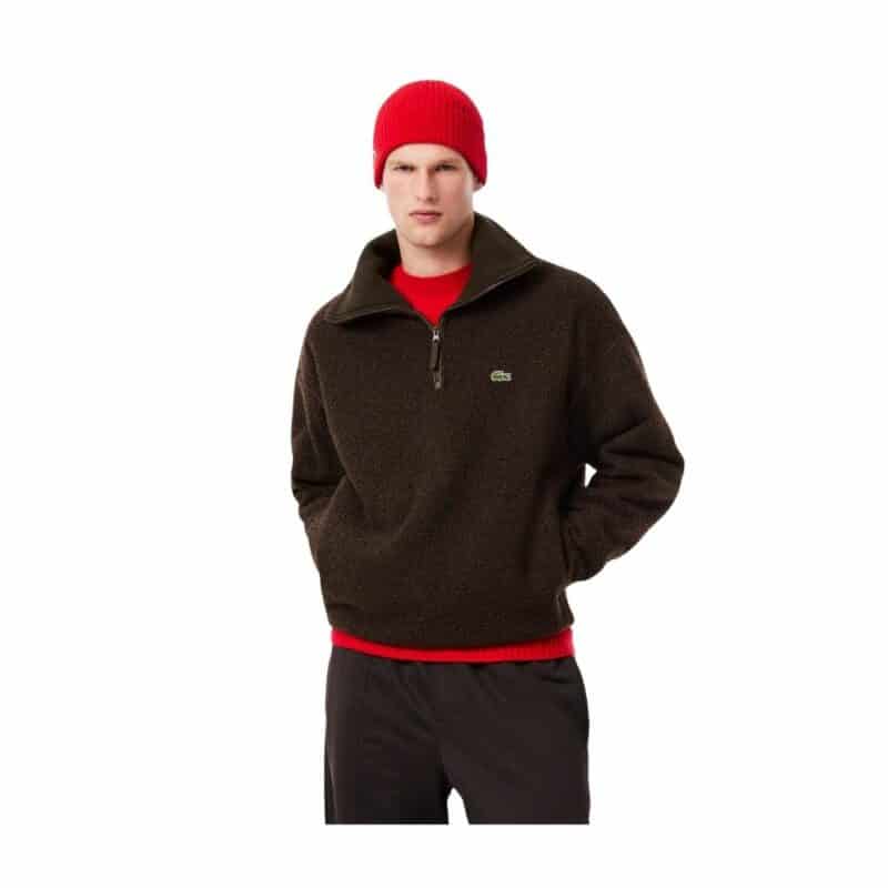 sweatshirt polaire Lacoste marron à col zippé montant chez Sport Aventure à Orange