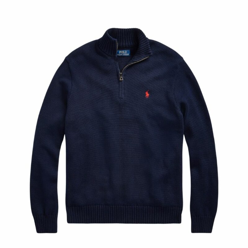 pull marine ralph lauren en coton demi-zip