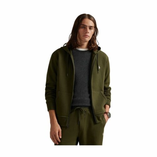 RALPH LAUREN Sweat zippé olive à capuche