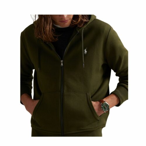 RALPH LAUREN Sweat zippé olive à capuche