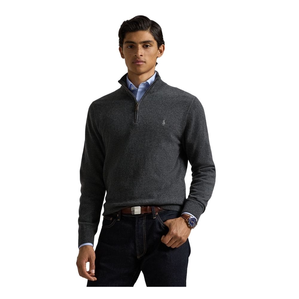 ralph lauren pull laine grey gris demi-zip chez sport aventure a orange