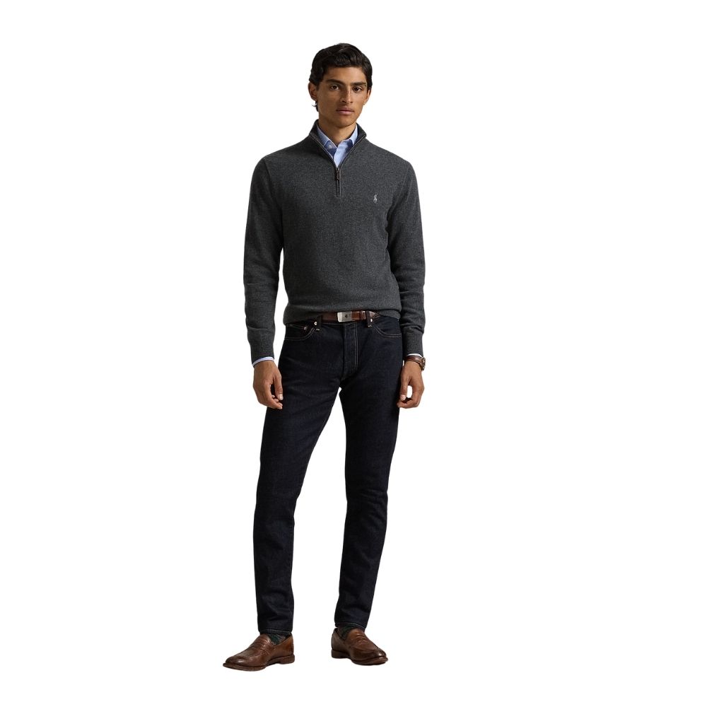 pull ralph lauren gris en laine demi-zip