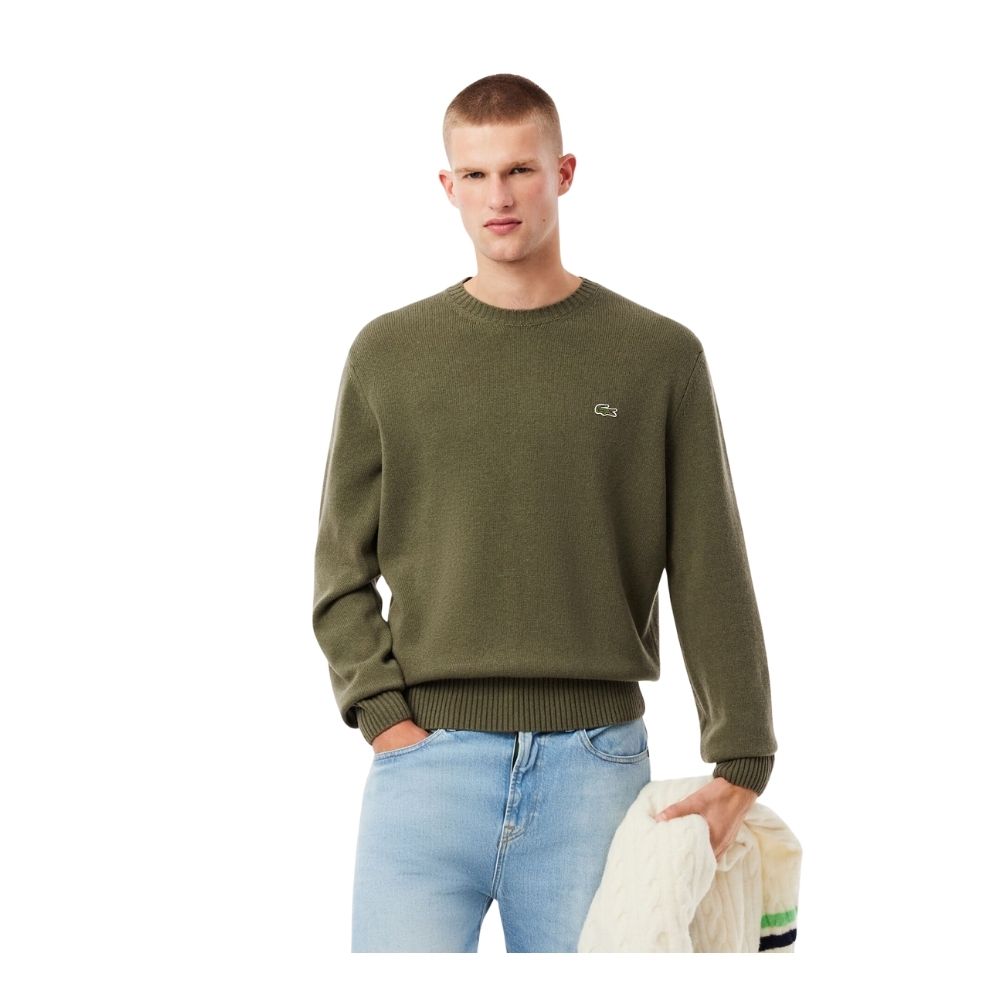 PULL LAINE COL ROND lacoste vert olive chez sport aventure à Orange