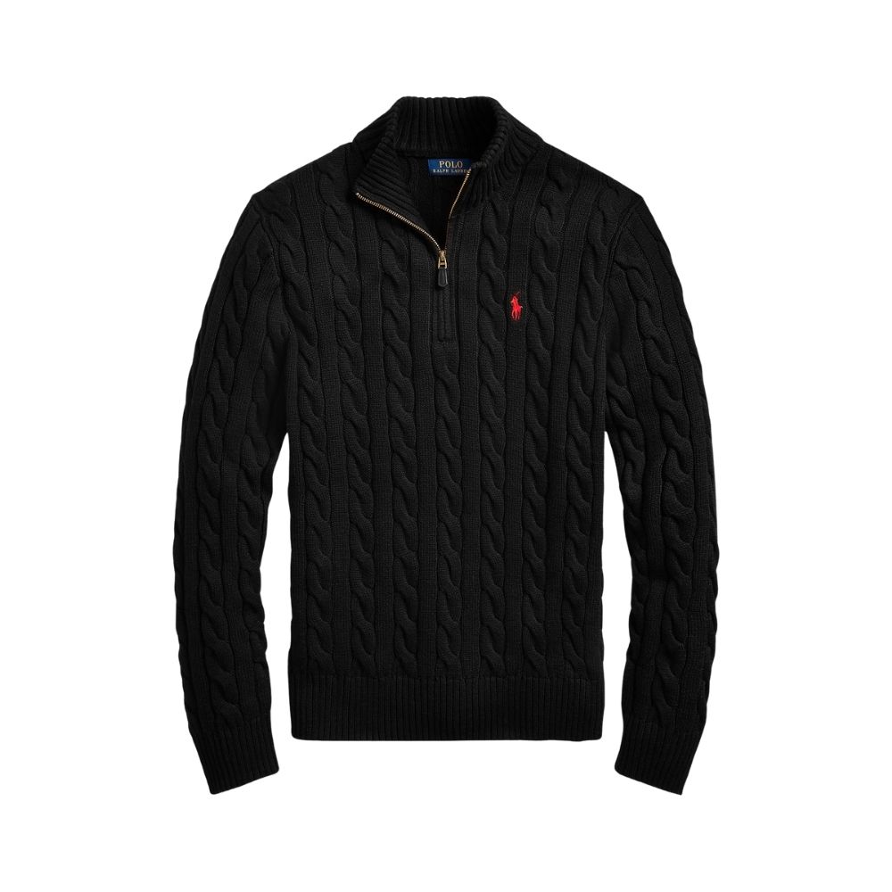 RALPH LAUREN PULL TORSADE DEMI ZIP BLACK chez sport aventure à Orange
