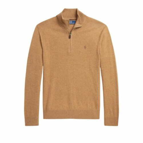 RALPH LAUREN Pull laine demi-zip camel