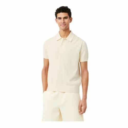 LACOSTE Polo maille côtelée naturel