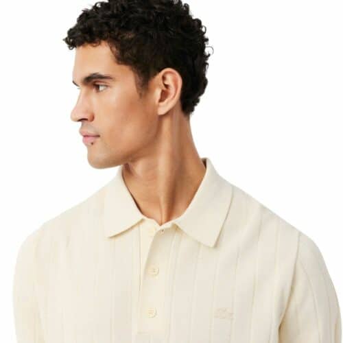 LACOSTE Polo maille côtelée naturel