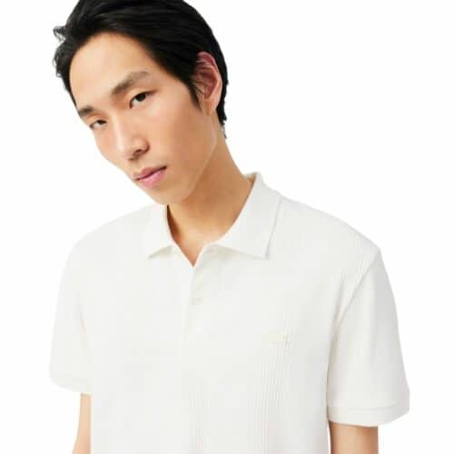 LACOSTE polo jersey à côtes blanc