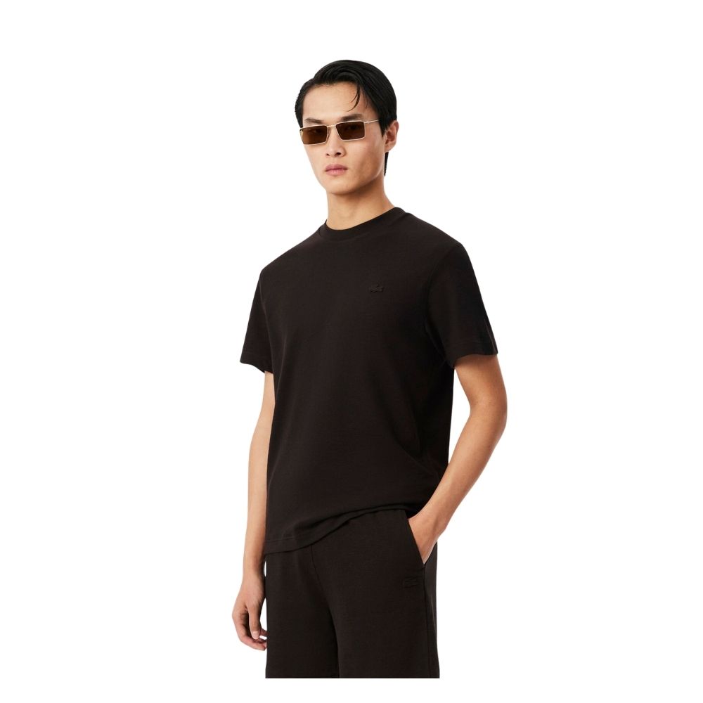 t-shirt lacoste en jersey texturé marron buffleton sur ton chez sport aventure à Orange