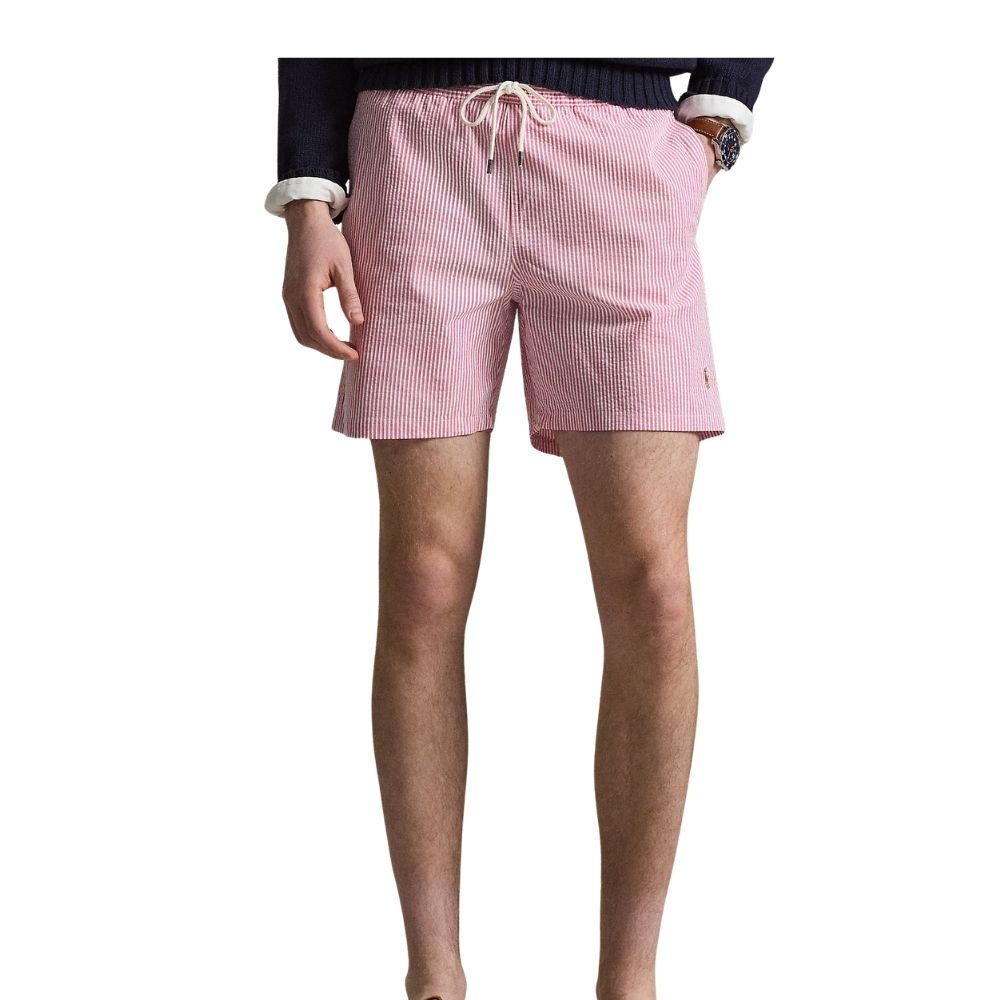short de bain ralph lauren rayé rose