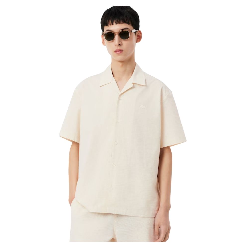 chemise lacoste beige rayé en seersucker chez sport aventure à Orange