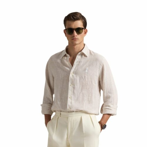 RALPH LAUREN Chemise rayée lin beige