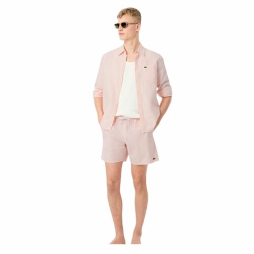 LACOSTE short de bain rayé rose miami