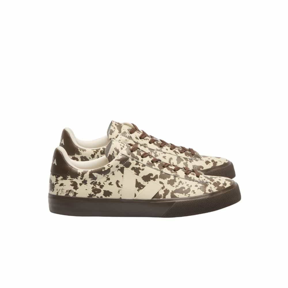 basket femme veja campo cuir pierre imprimé vache; chaussures veja femme imprimé vache chocolat naturel