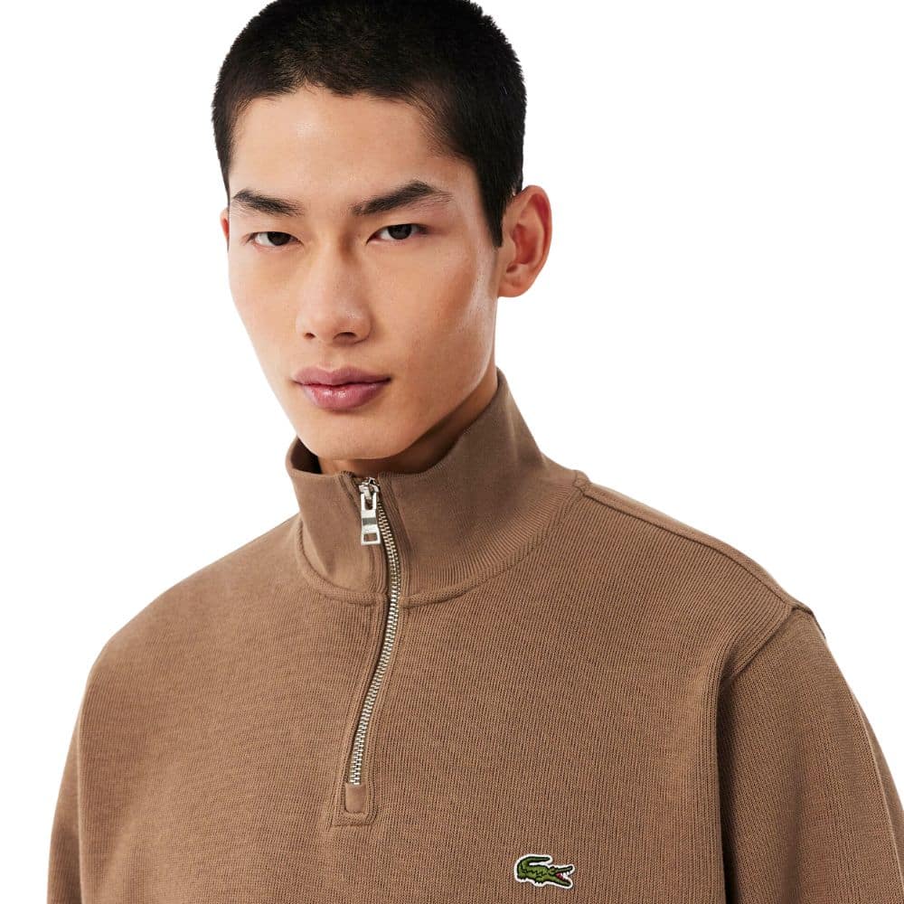 LACOSTE sweat demi-zip interlock oxalis bordeauxcamel cookie chez sport aventure à Orange