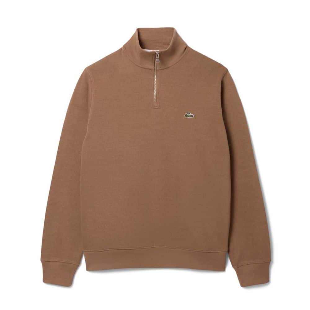 LACOSTE sweat demi-zip interlock oxalis bordeauxcamel cookie chez sport aventure à Orange