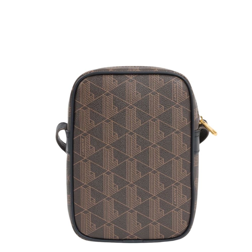 sacoche Lacoste monogramme brown croco doré vezrticale chez sport aventure à Orange