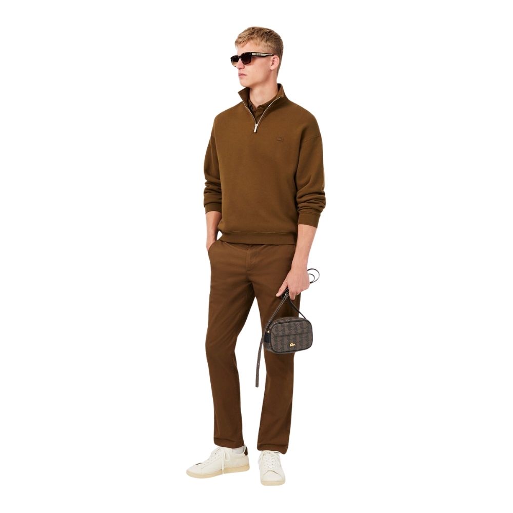 sacoche Lacoste monogramme brown croco doré vezrticale chez sport aventure à Orange