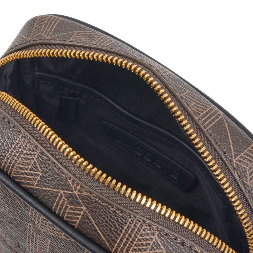 sacoche Lacoste monogramme brown croco doré vezrticale chez sport aventure à Orange