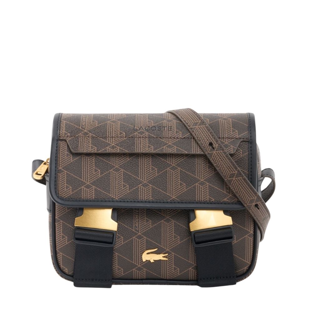 sacoche messenger Lacoste monogramme brown 2 boucles chez sport aventure à Orange