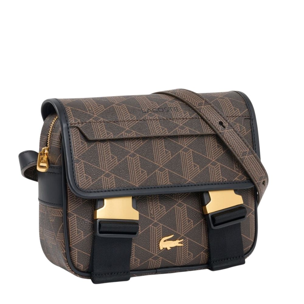 sacoche messenger Lacoste monogramme brown 2 boucles chez sport aventure à Orange