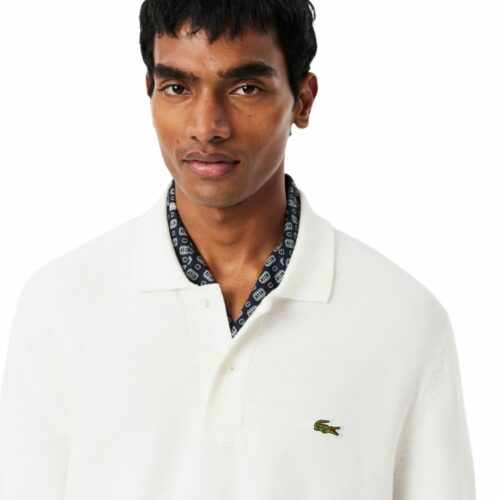 LACOSTE Polo maille manches longues écru