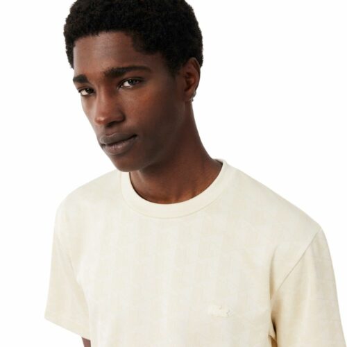LACOSTE T-shirt jacquard monogramme écru