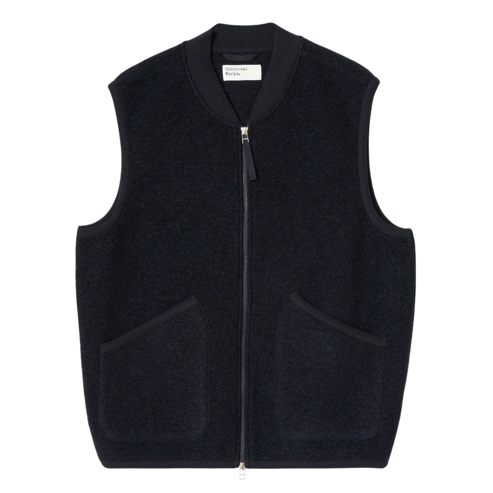 gilet waiscoat sans manches en laine navy universal works chez sport aventure à Orange