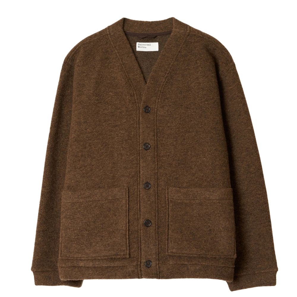 GILET UNIVERSAL WORKS CARDIGAN BROWN MARRON CHEZ SPORT AVENTURE à Orange