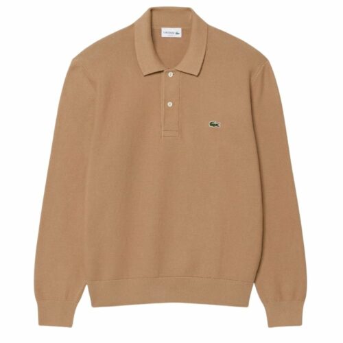 LACOSTE Pull Polo maille manches longues camel