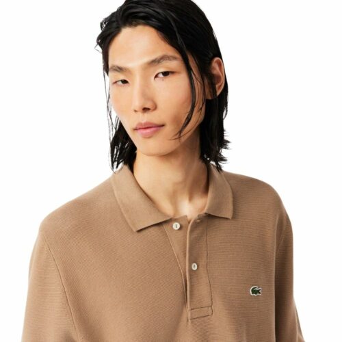LACOSTE Pull Polo maille manches longues camel