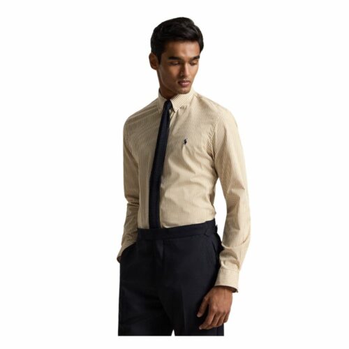 RALPH LAUREN Chemise rayée camel en popeline